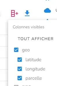 Dans la section « tableau », choix des colonnes visibles