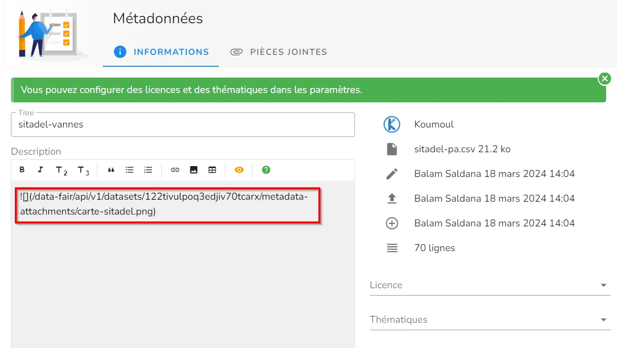 Notre image sera affichée dans la description du jeu de données sur les portails