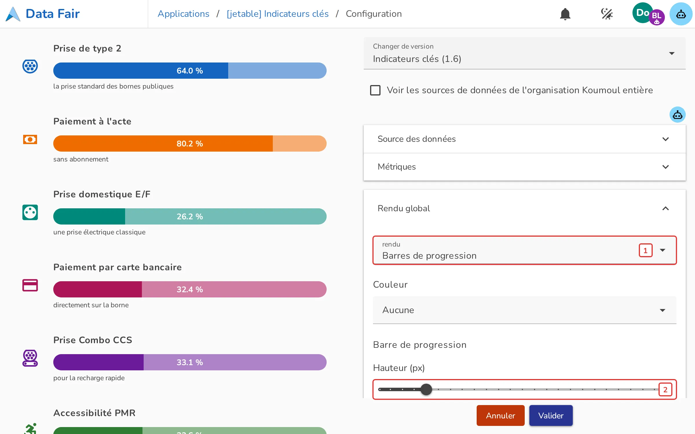 Rendu en barres de progression