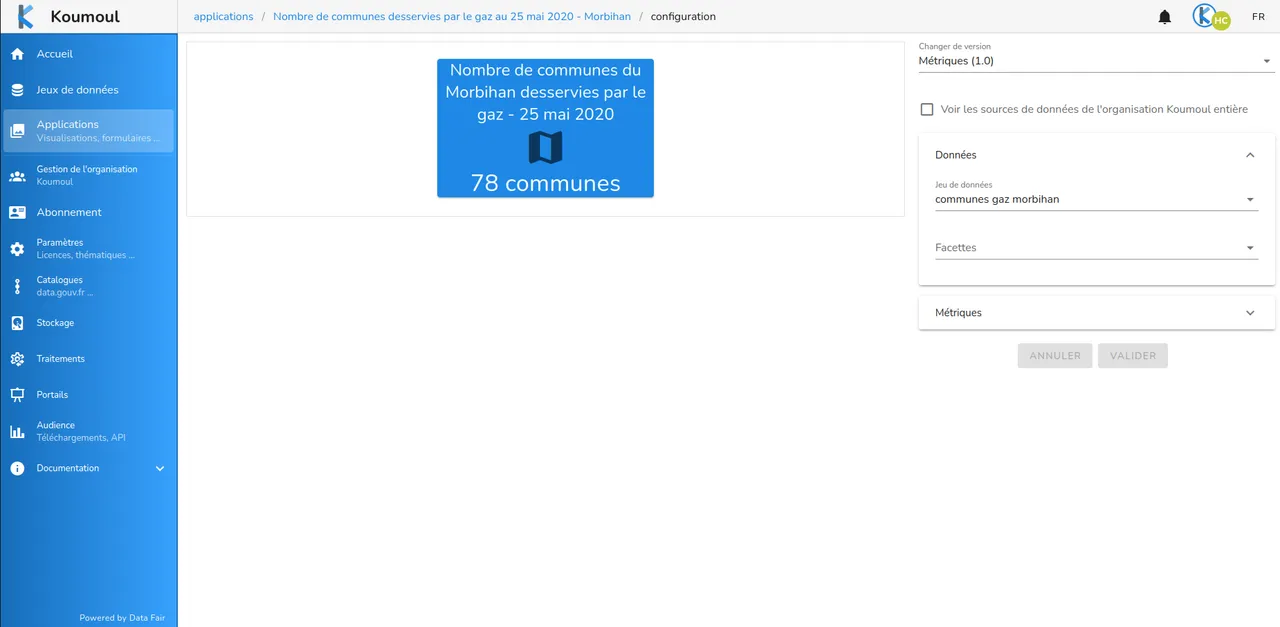 Écran de configuration de l'application