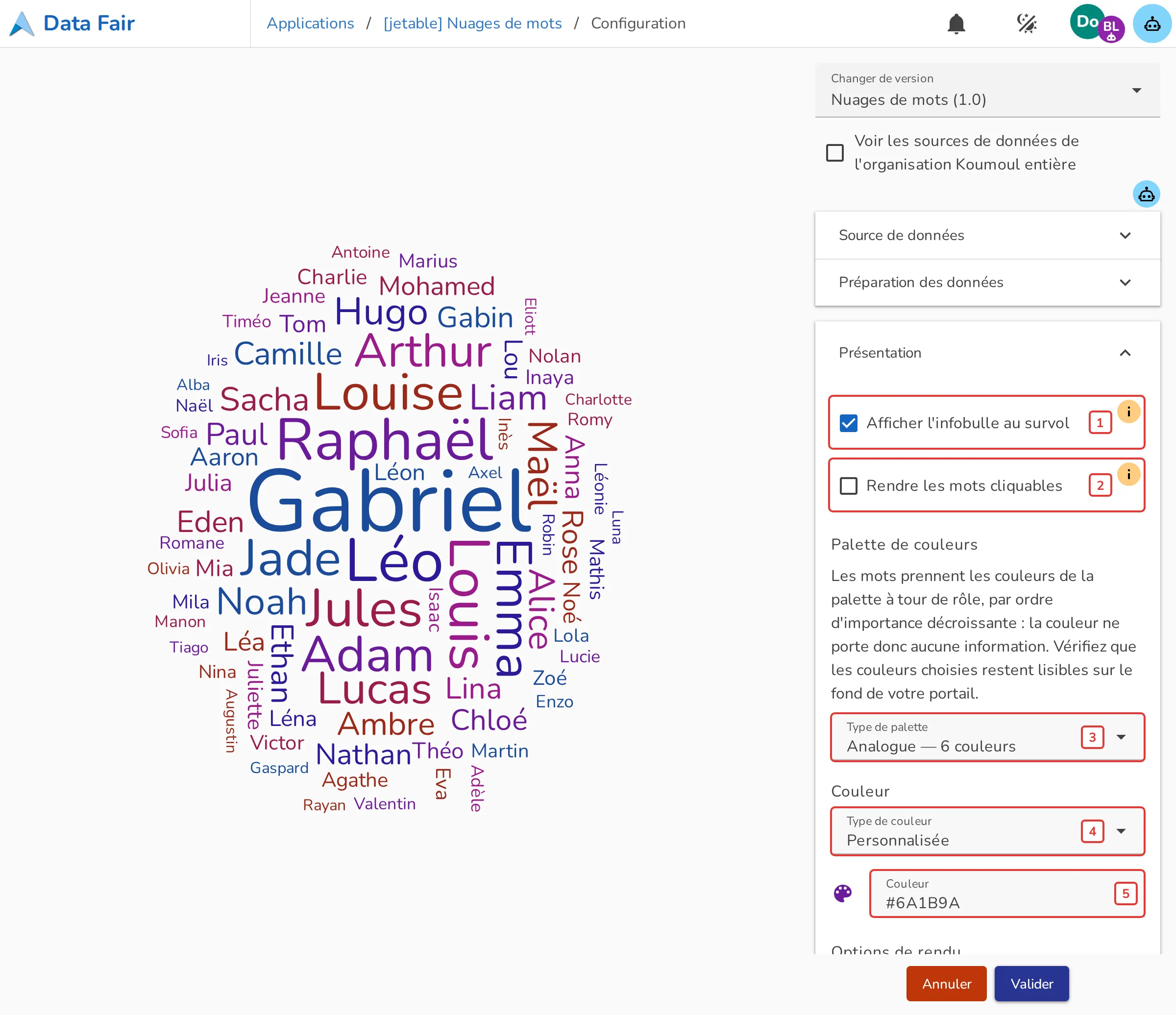 Début de la section Présentation de la configuration du Nuage de mots