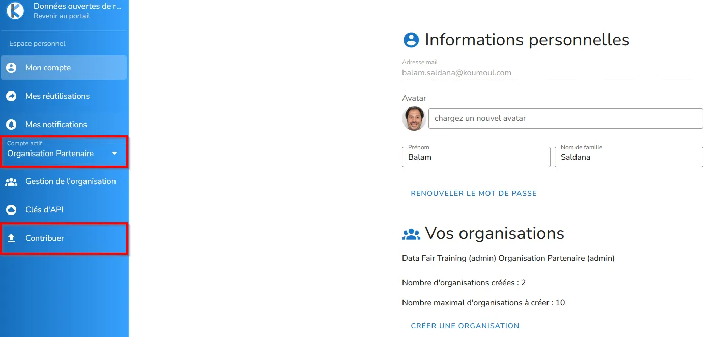 Compte personnel d'un portail
