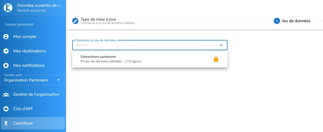 Choix du jeu de données éditable