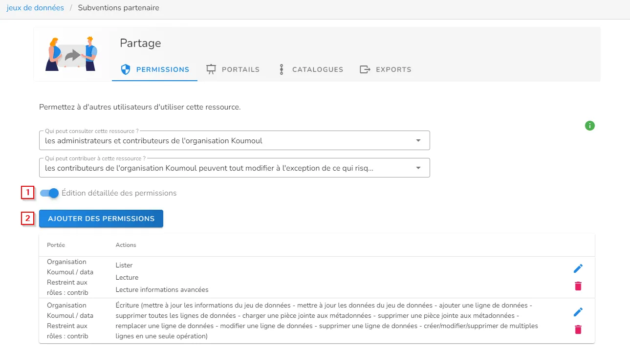Ajout de permissions détaillées