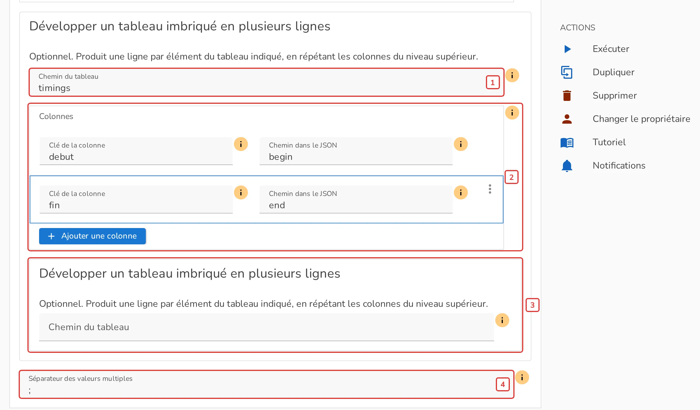 La carte Développer un tableau imbriqué en plusieurs lignes