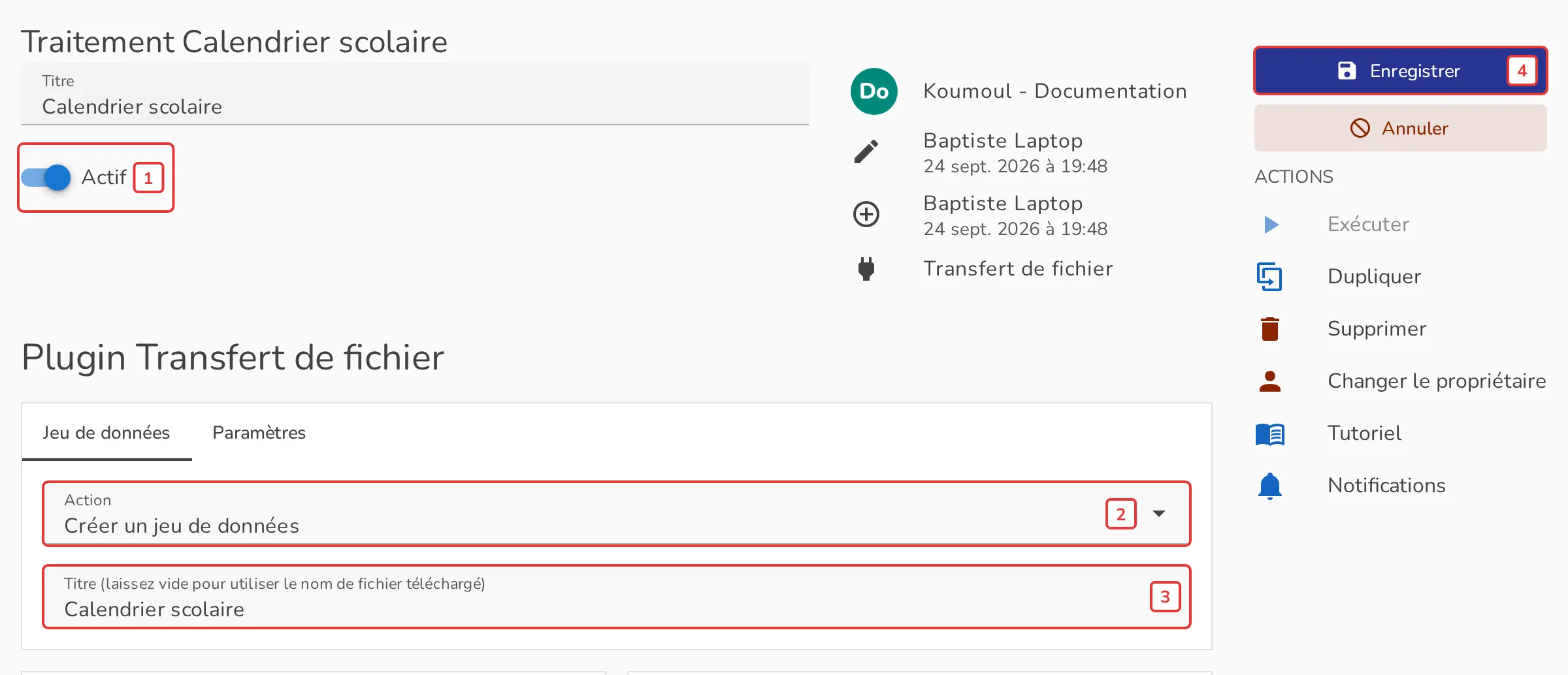 Configuration du traitement
