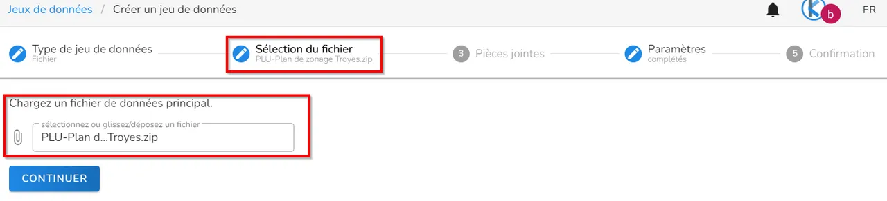 Sélection du fichier