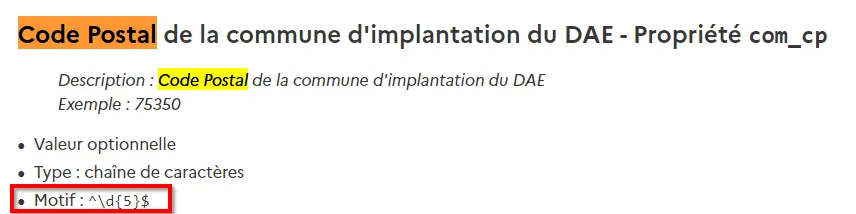 Description du champ du schéma