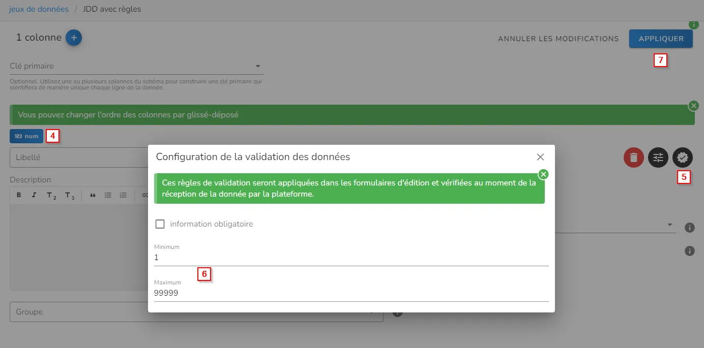 Ajout de règles sur une colonne
