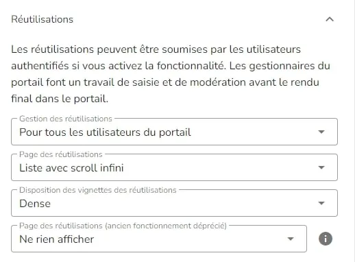 Menu de configuration : activer les réutilisations