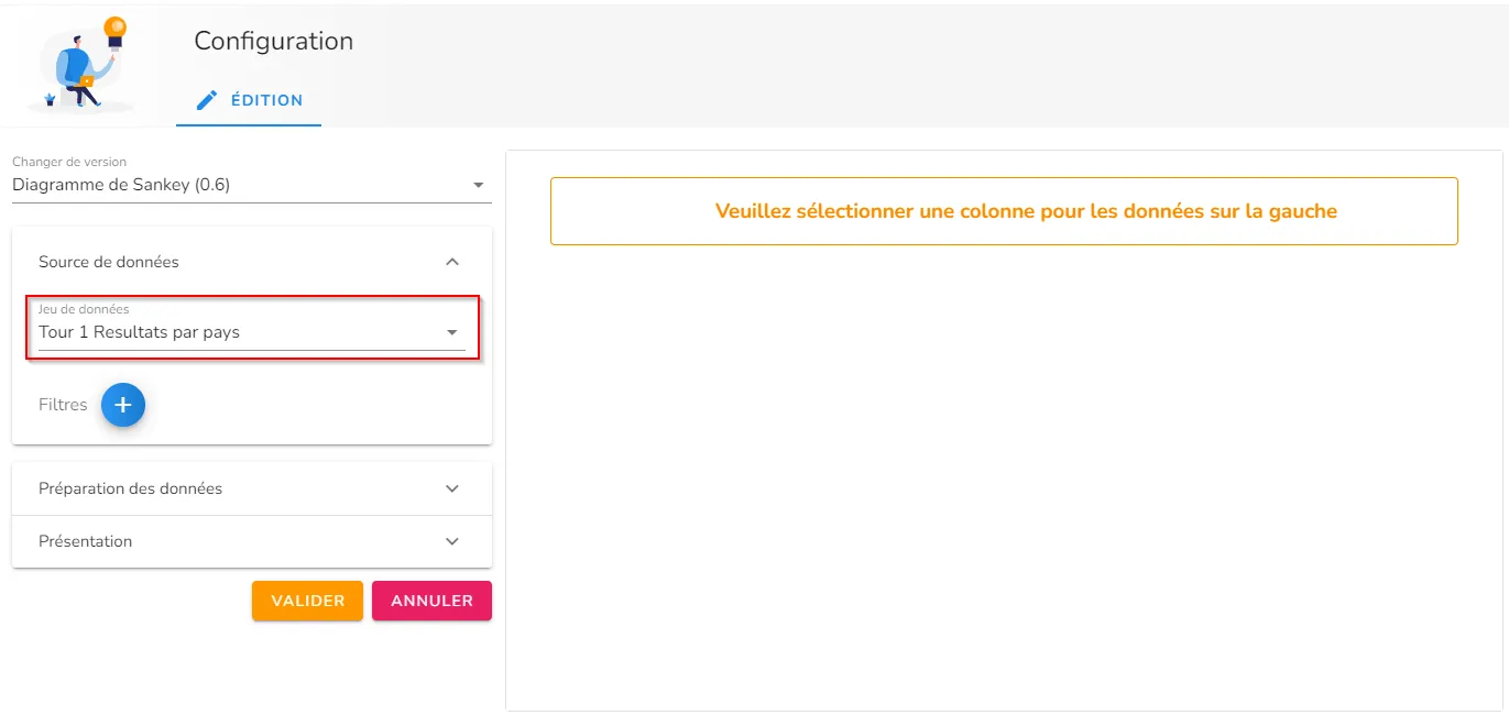 Interface de configuration de la visualisation