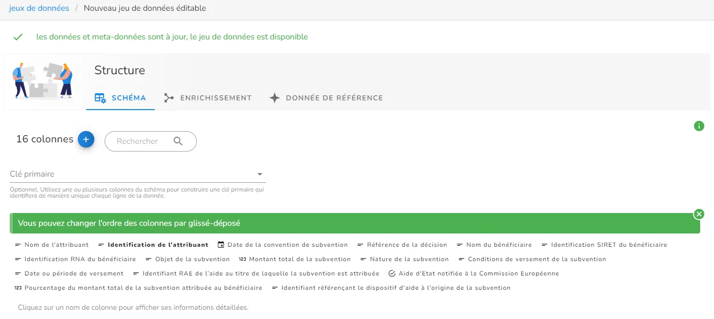 Schéma du jeu de données éditable