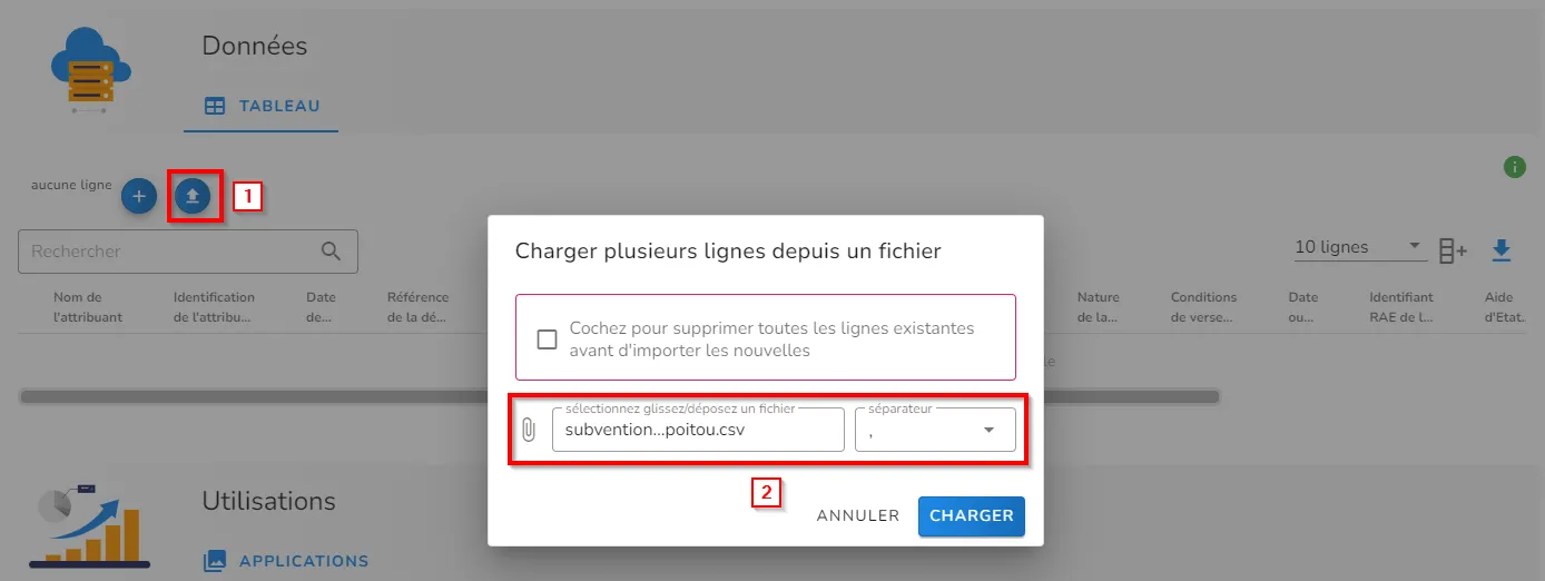 Import en masse de lignes
