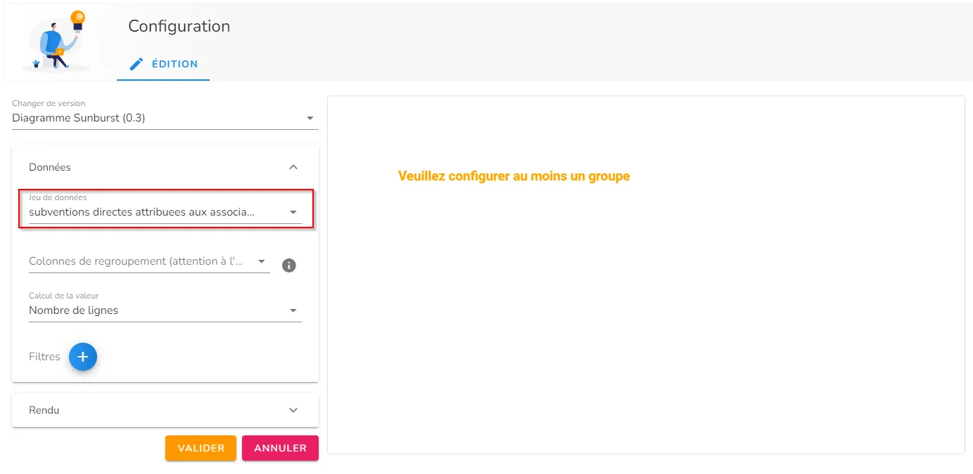 Interface de configuration de la visualisation