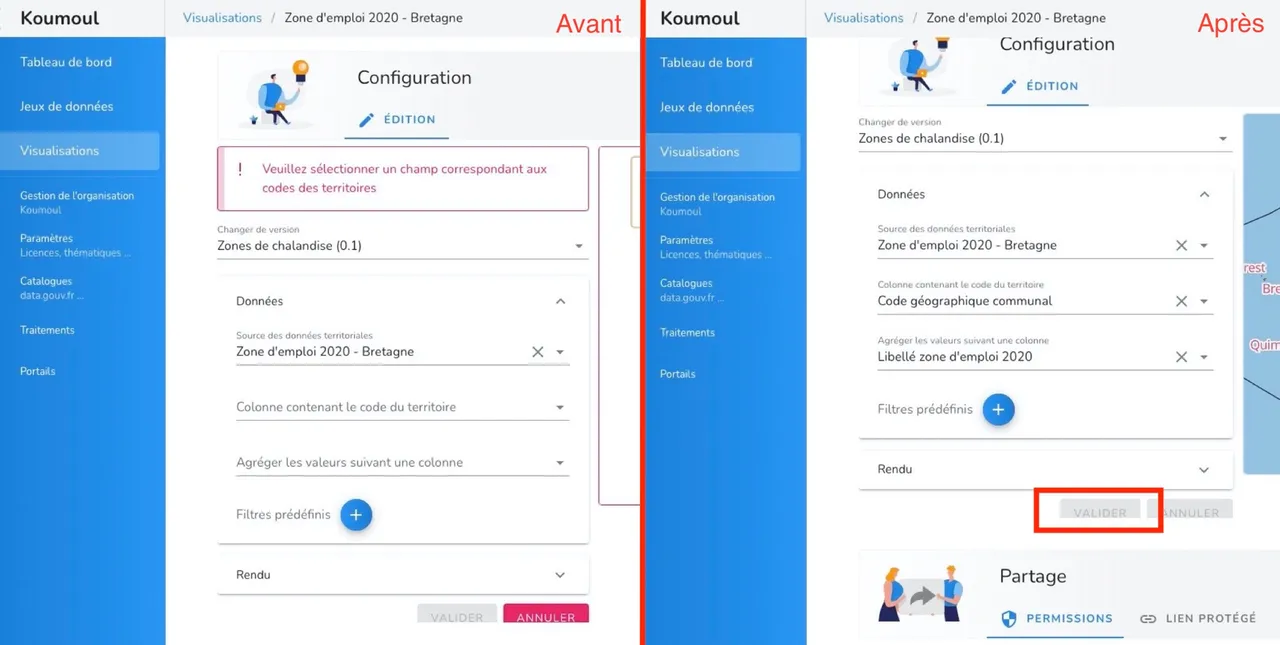 Page de configuration de la visualisation